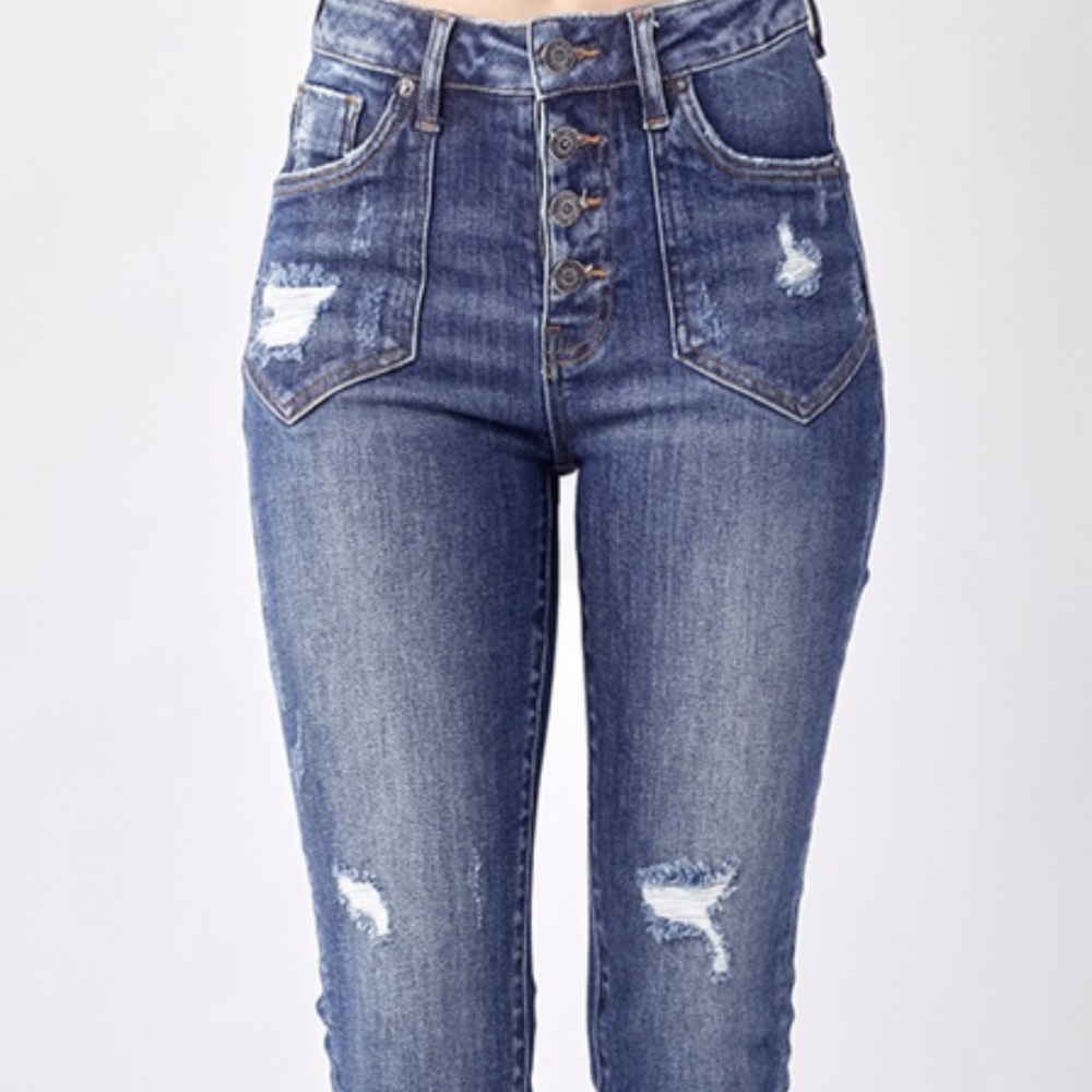 BUTTON FLY ROLL UP SKINNY JEAN (Size 5)